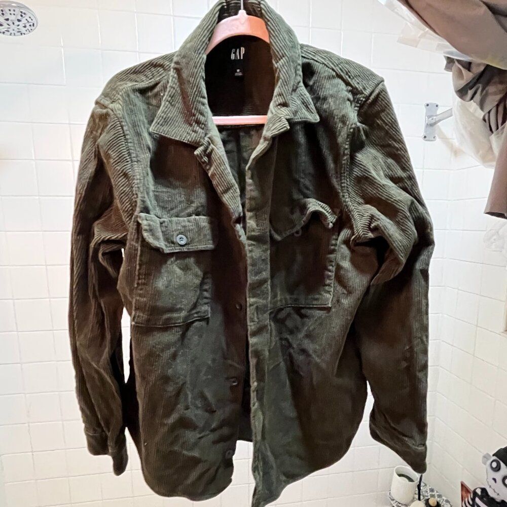 GAP Olive Green Button Down Corduroy Shirt Medium Like New